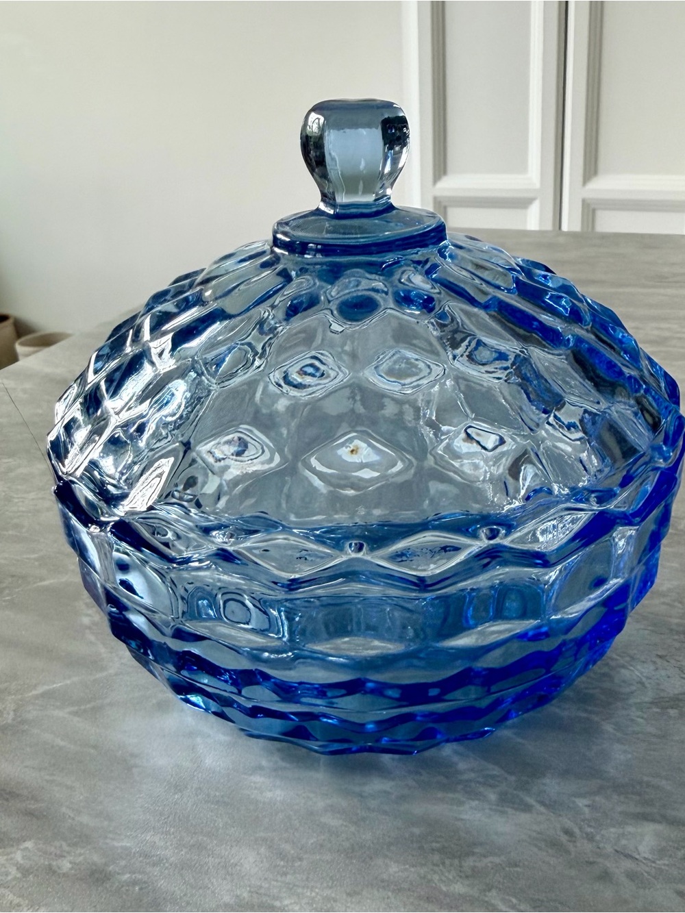 Indiana Glass BLUE BOWL w LID Vintage